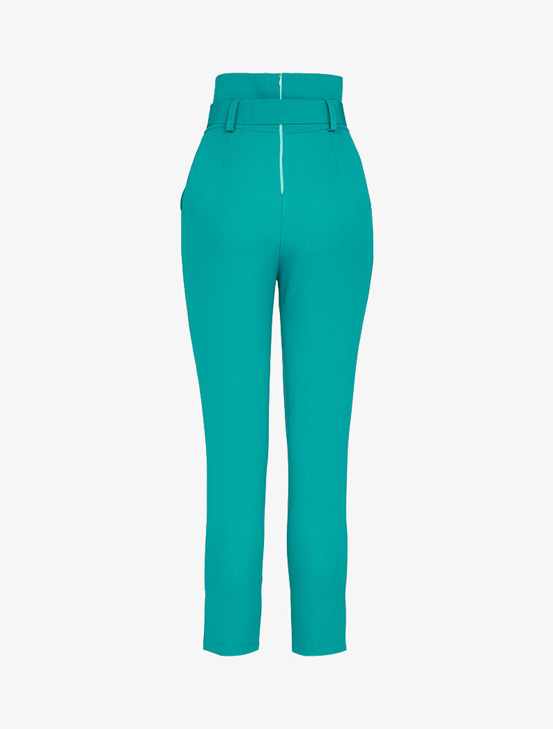 Pantalon 7/8 à taille empire ceinturée - turquoise