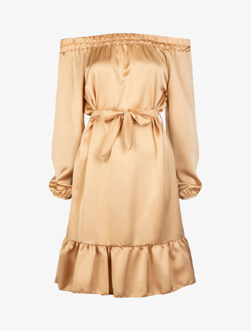 Robe satinée à bord volanté - or - 3