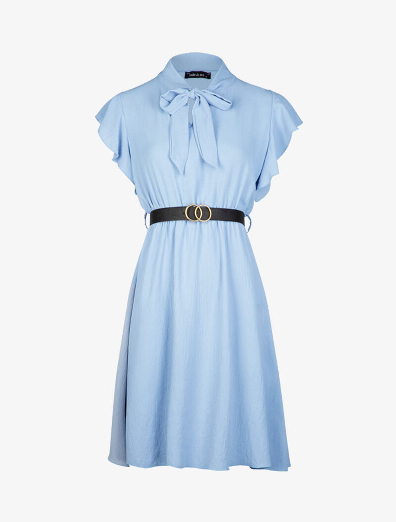 Robe patineuse à mancherons volantés - bleu ciel - 3