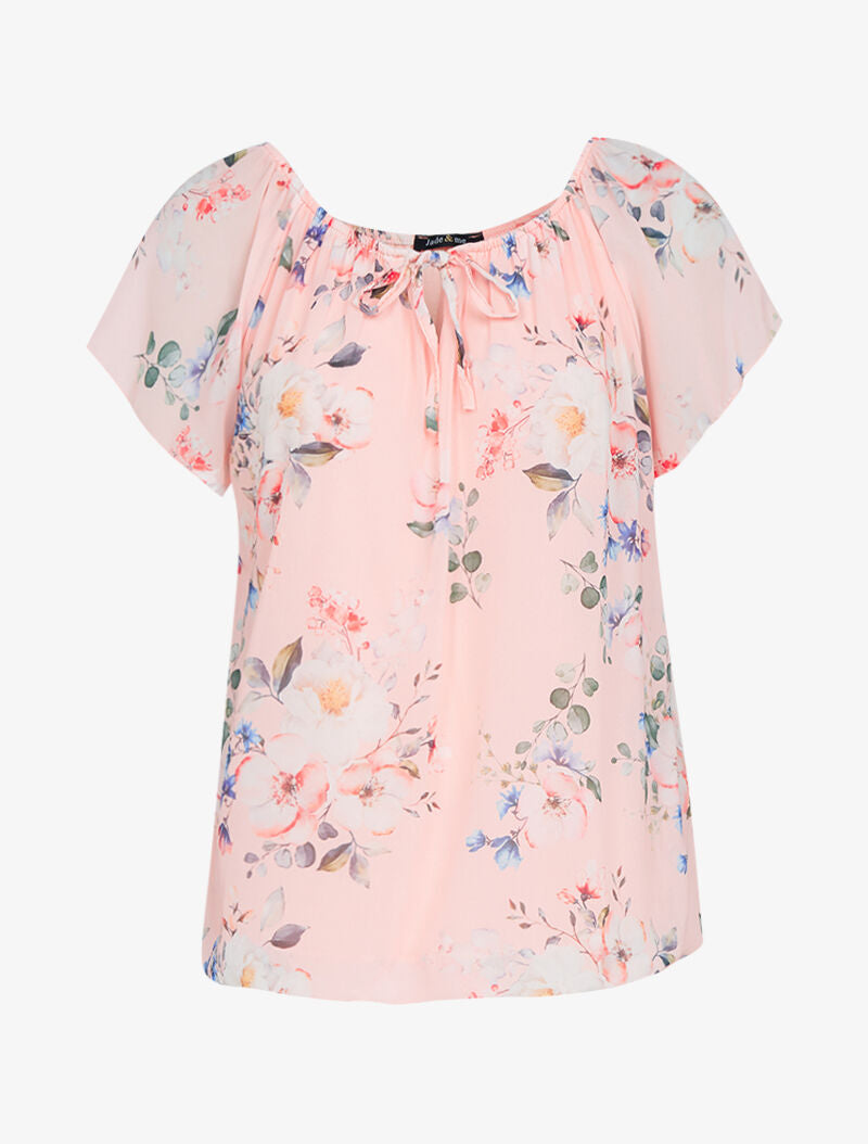 Top fleuri coupe boule - rose - 3