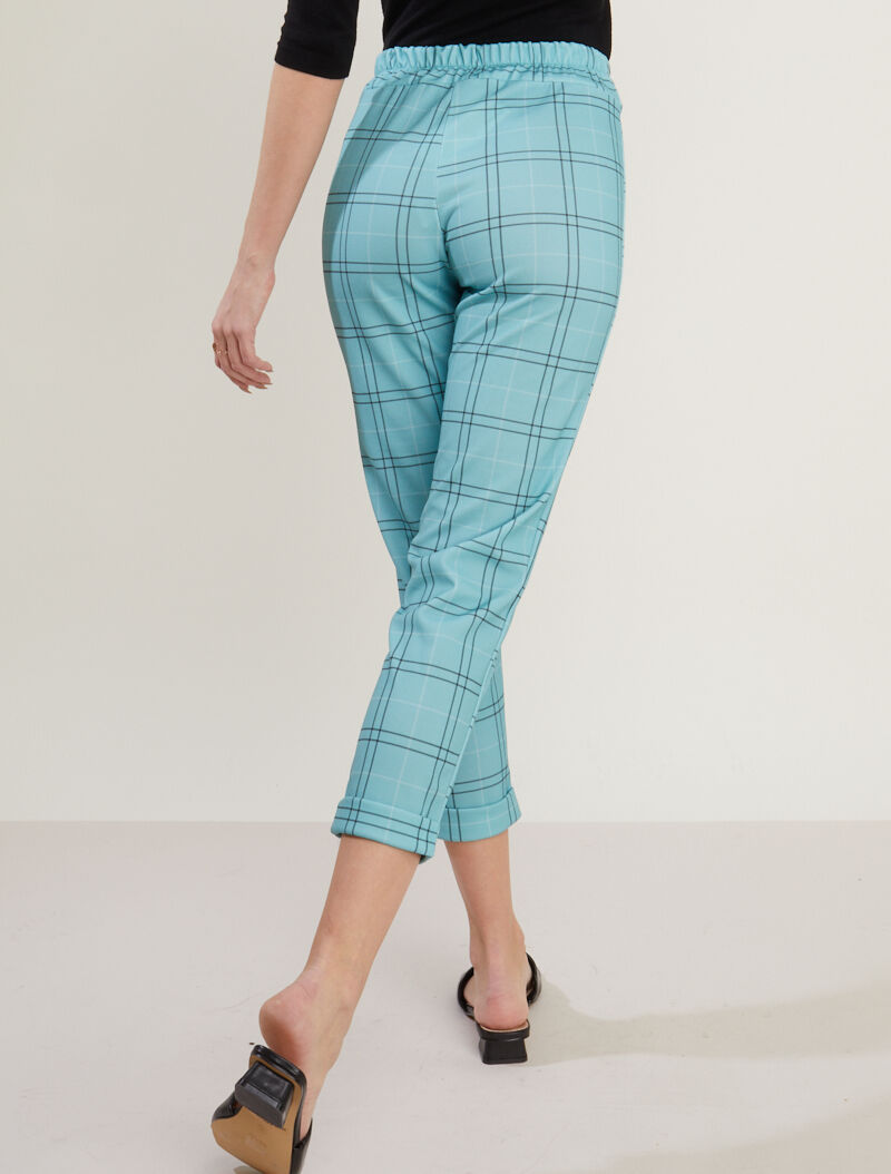Pantalon 7/8 à imprimé tartan - turquoise