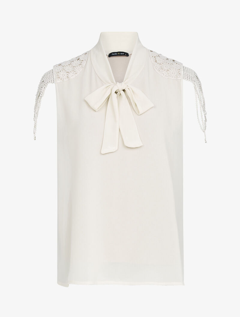 Top à épaules en crochet stylisé - beige - 1