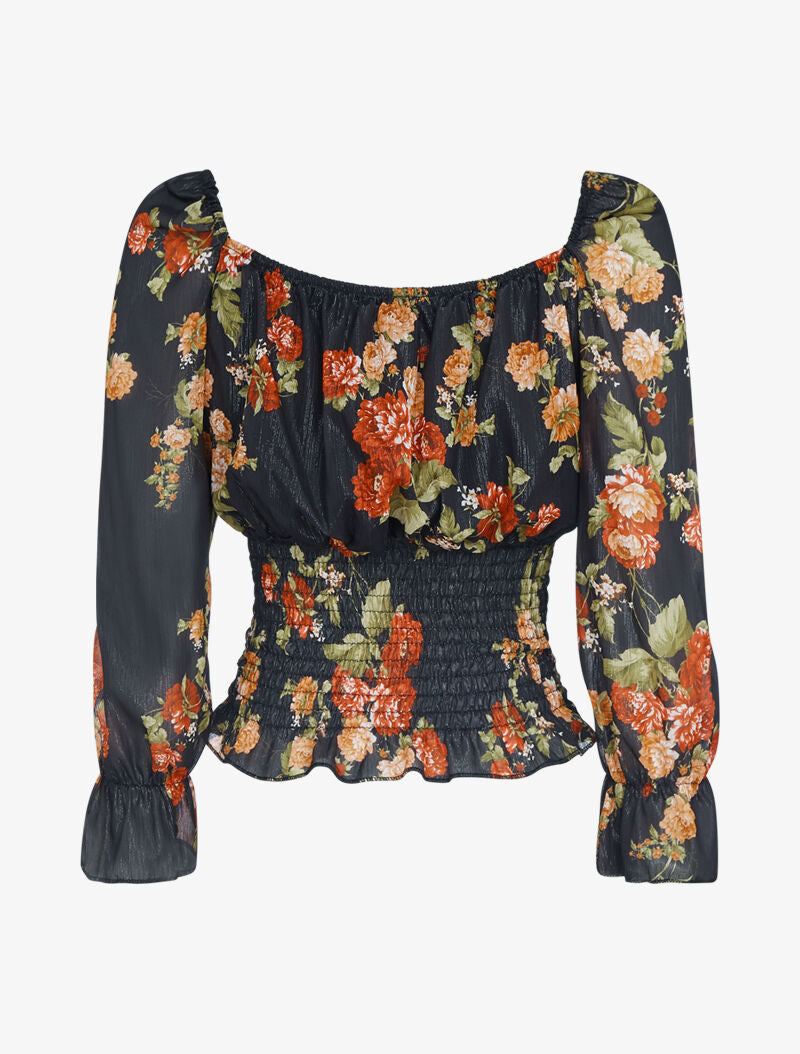 Crop top irisé à imprimé floral - noir - 2