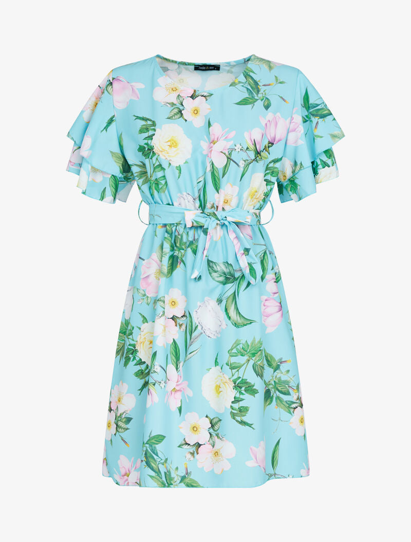 Robe à manches volantées - turquoise - 2