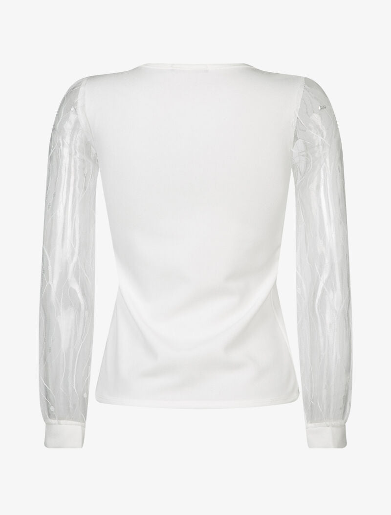Top uni à manches en tulle - ecru - 2