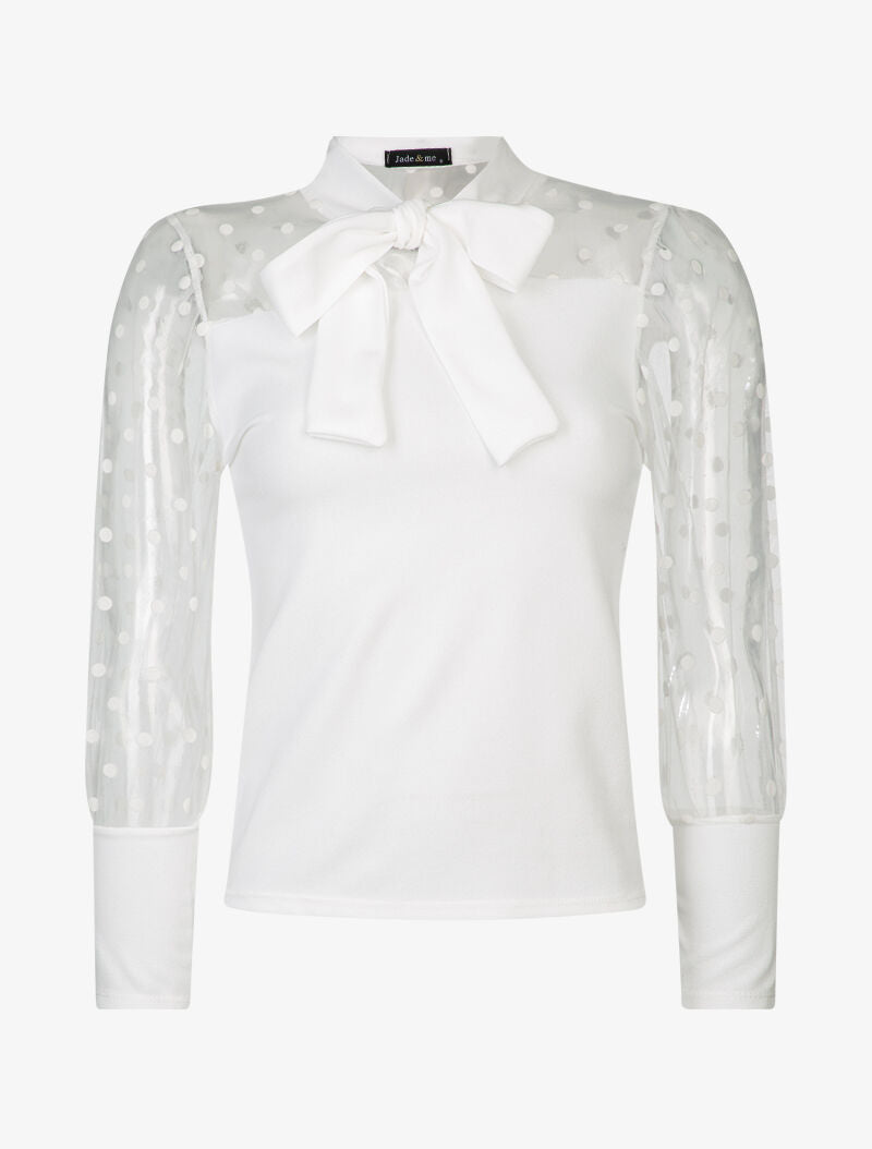 Top à manches en tulle - blanc - 1