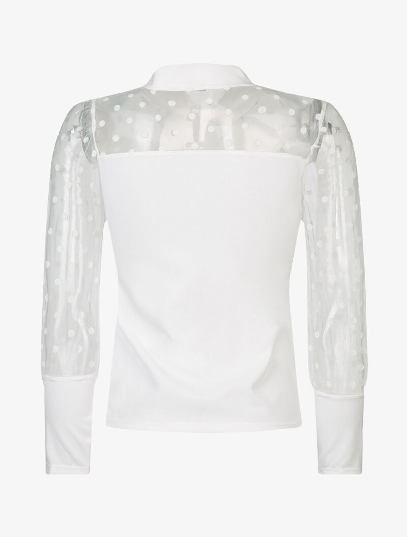Top à manches en tulle - blanc - 2