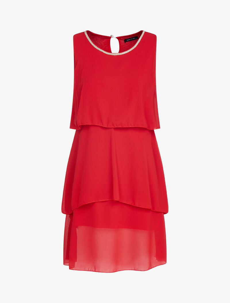 Robe en voile à col bijou - rouge - 1