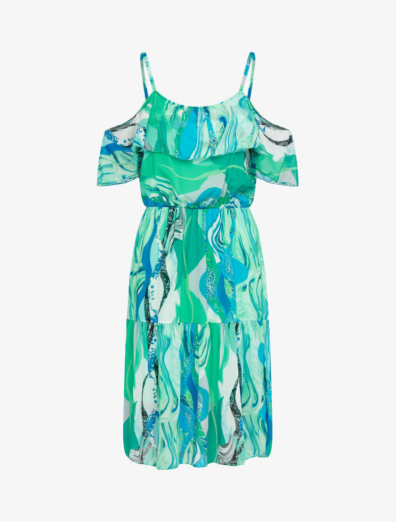 Robe à épaules dénudées et imprimés - vert d&