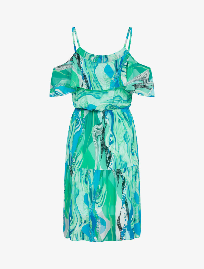 Robe à épaules dénudées et imprimés - vert d&
