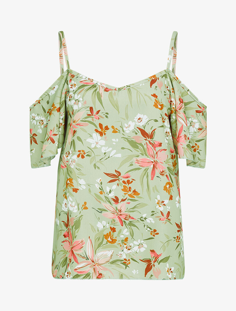 Top à épaules nues à imprimés - vert - 3