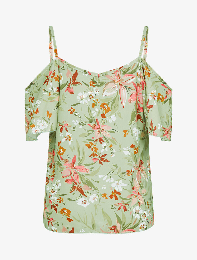 Top à épaules nues à imprimés - vert - 2