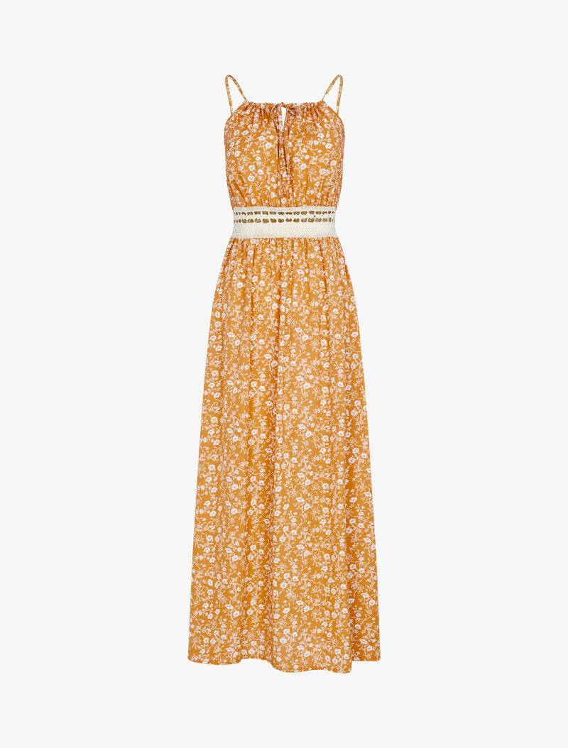 Robe à imprimé floral et crochet - camel - 3