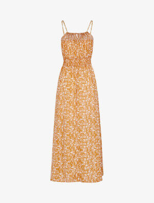 Robe à imprimé floral et crochet - camel - 2