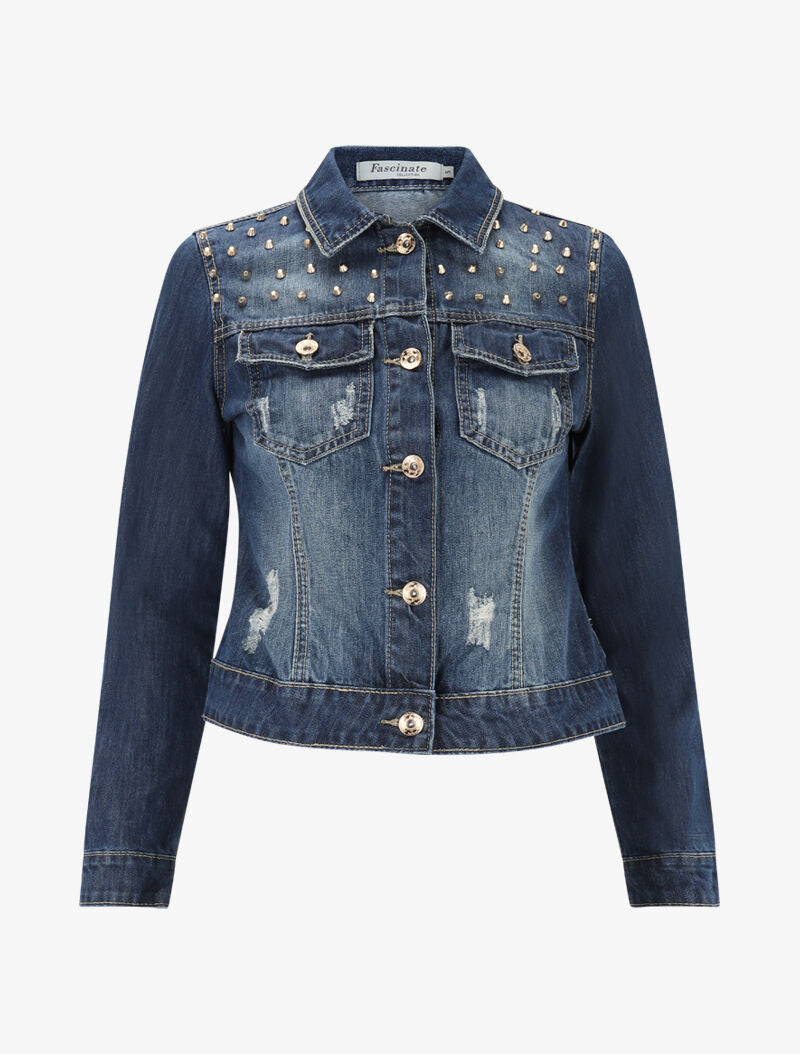 Veste en jean ornée de picots - denim brut - 2
