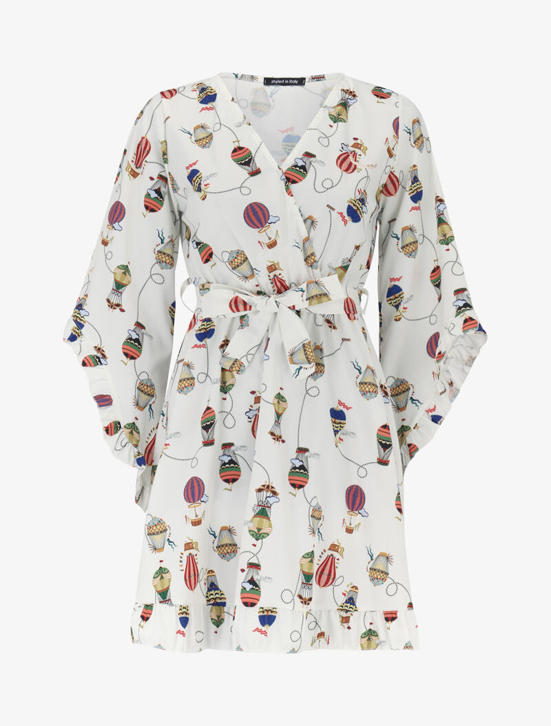 Robe à manches biseautées et imprimés - beige - 3