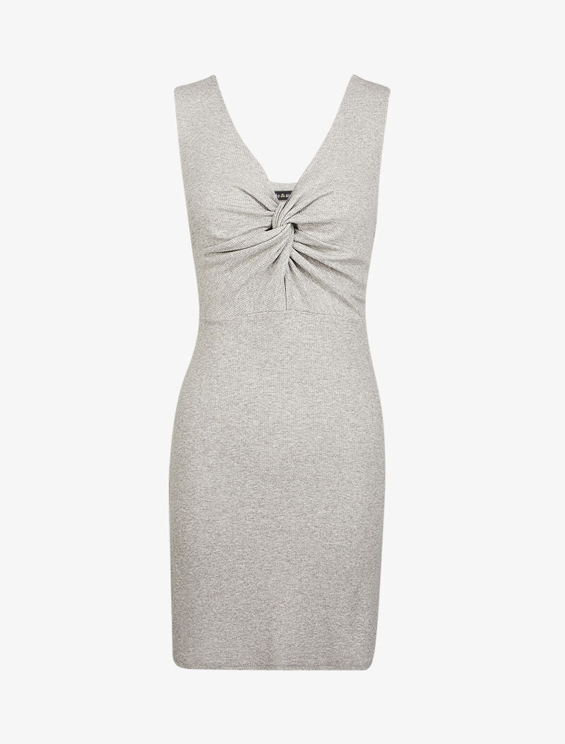 Robe côtelée à encolure torsadée - gris chiné - 3