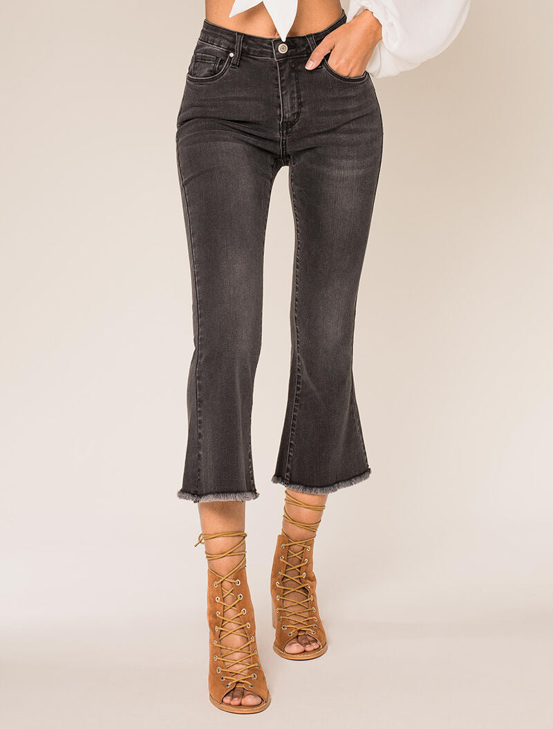 Jean 7/8 à bords effilochés - anthracite