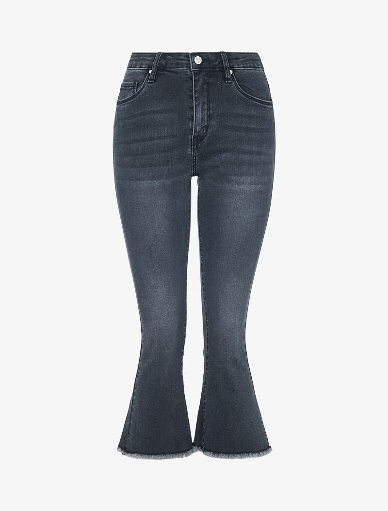 Jean 7/8 à bords effilochés - anthracite