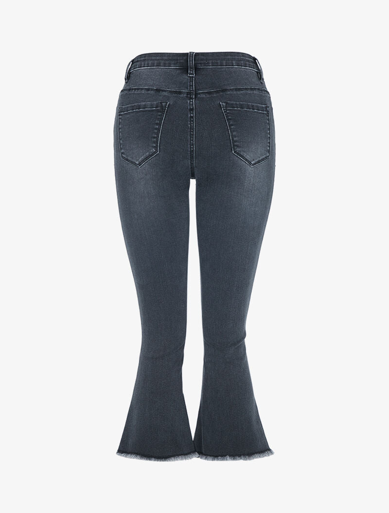 Jean 7/8 à bords effilochés - anthracite