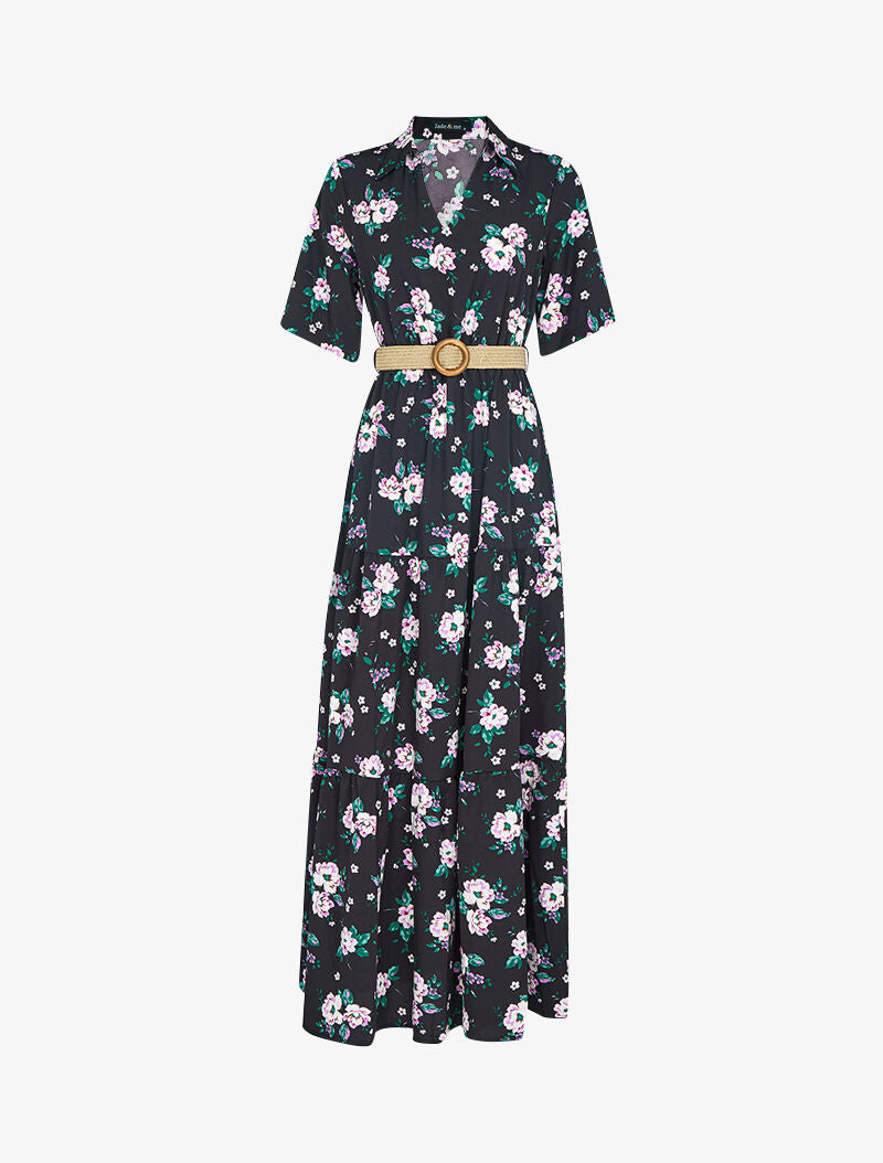 Robe patineuse ample imprimé violettes - noir - 3