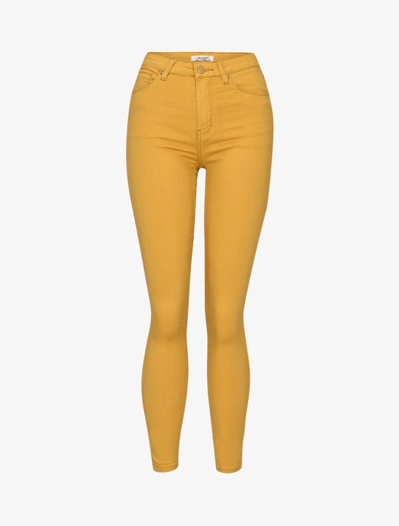 Jean slim uni à taille standard - moutarde - 1