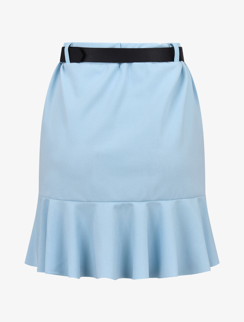 Jupe volantée avec ceinture simili - bleu ciel - 2