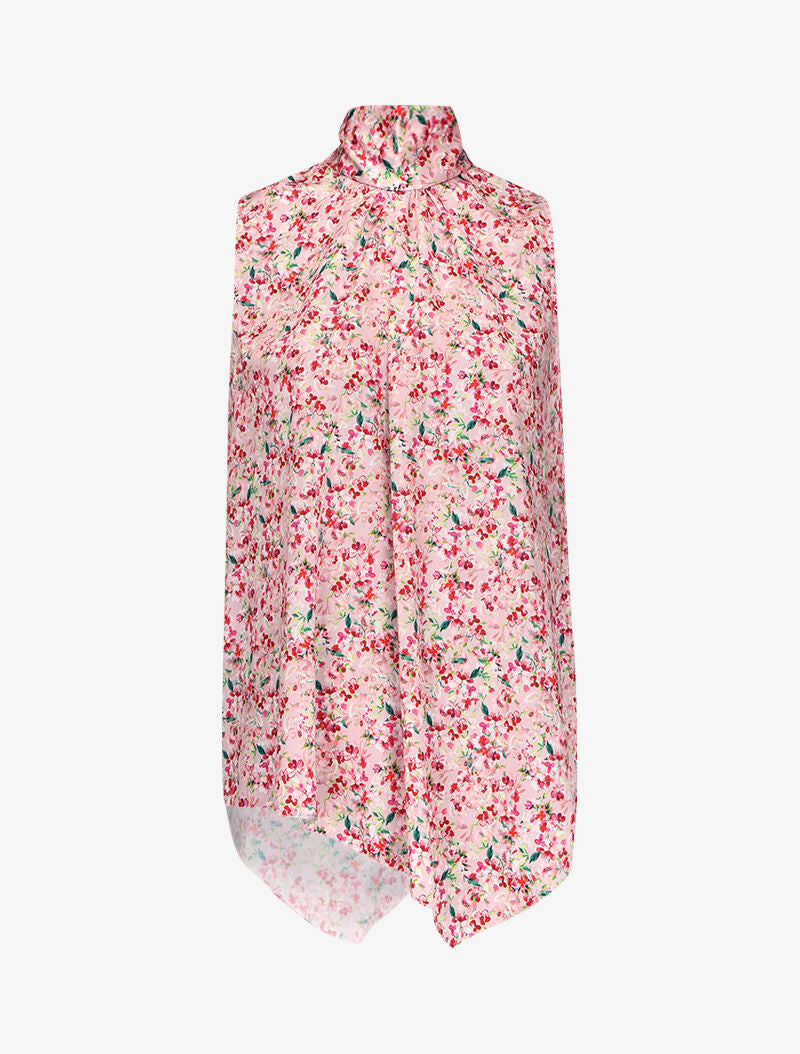 Top imprimé floral et nuque à nouer - rose - 3