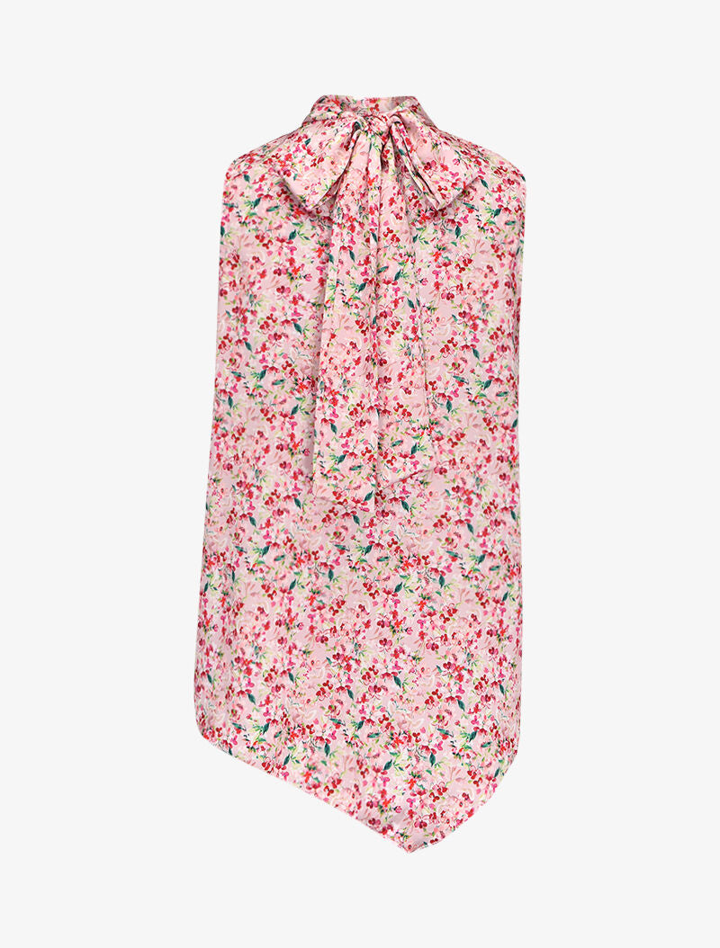 Top imprimé floral et nuque à nouer - rose - 2