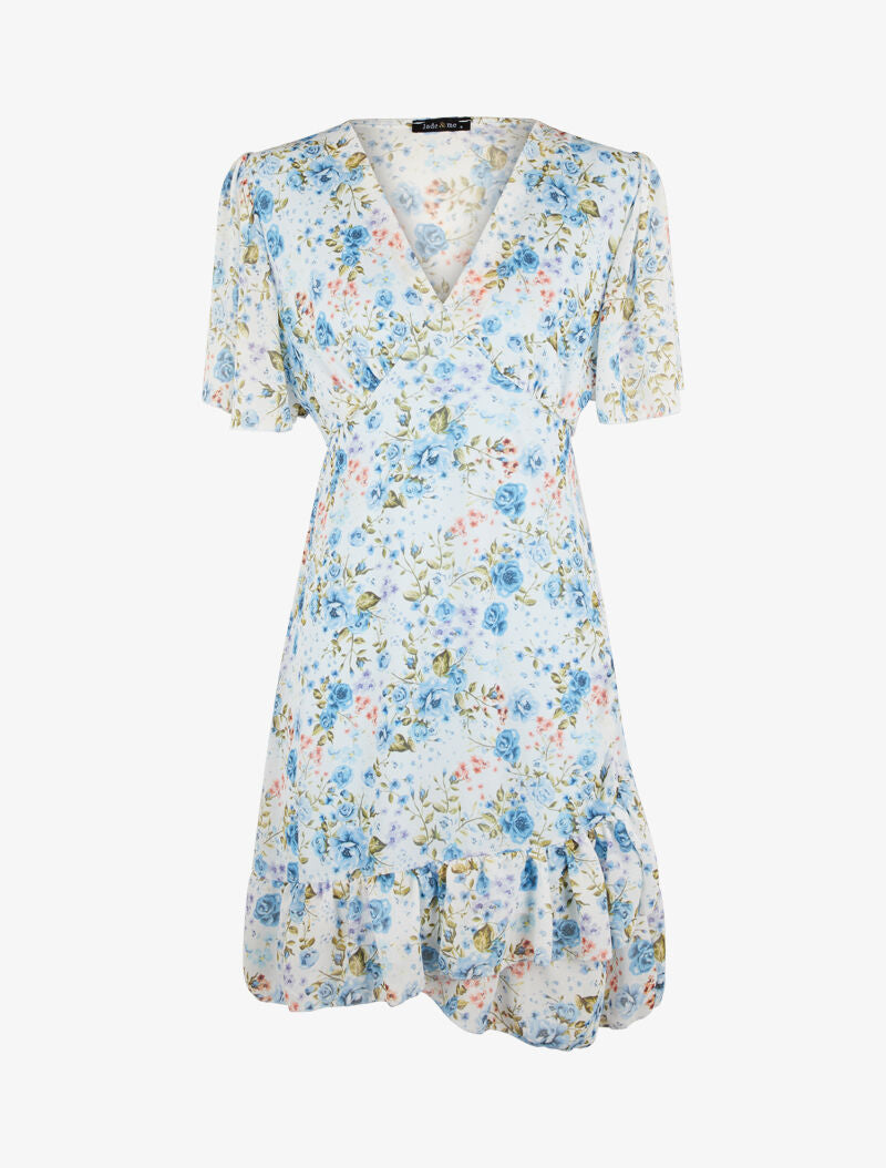 Robe à manches volantées et bord à basques - bleu clair - 3