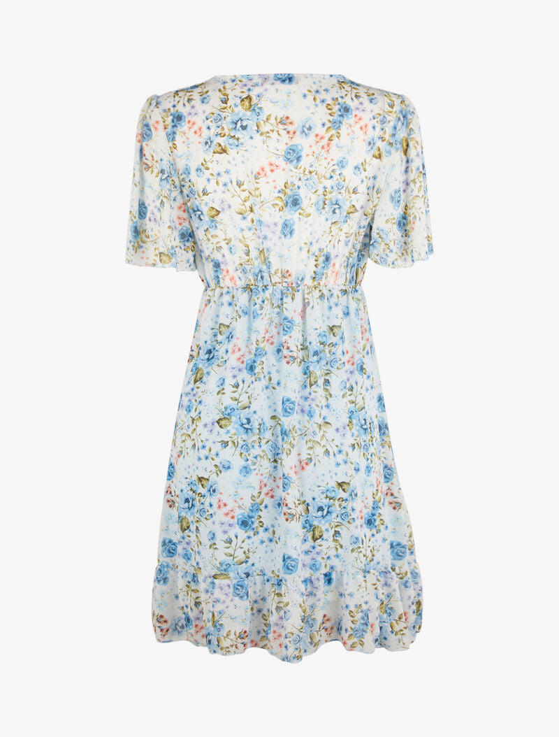 Robe à manches volantées et bord à basques - bleu clair - 2