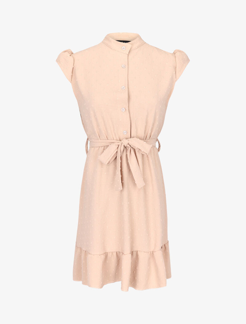 Robe cintrée à piquetage en relief - beige - 3