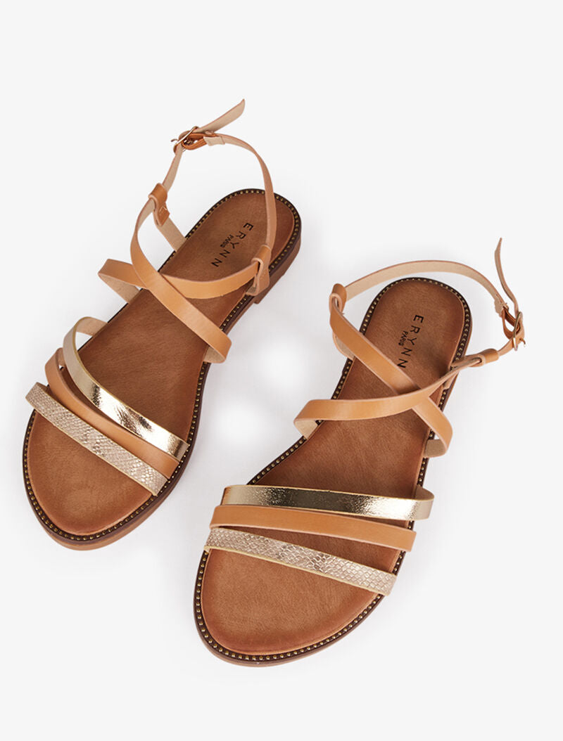 Nu-pieds à brides stylisées - camel - 5