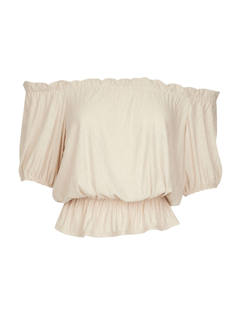 Blouse élastiquée unie - beige - 1