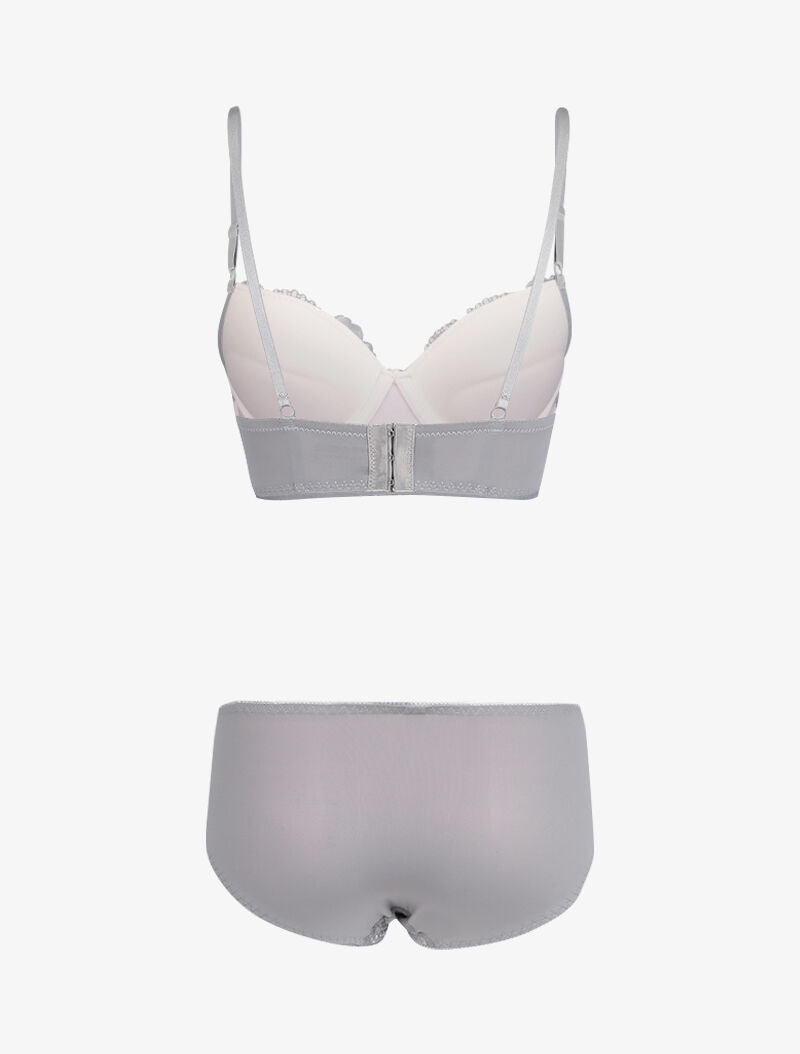 Ensemble bustier en dentelle et résille - Gris foncé - 2