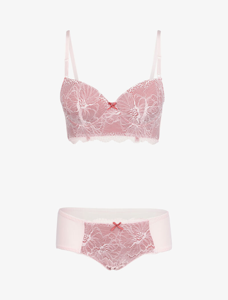 Ensemble bustier en dentelle et résille - Blanc/rouge - 1