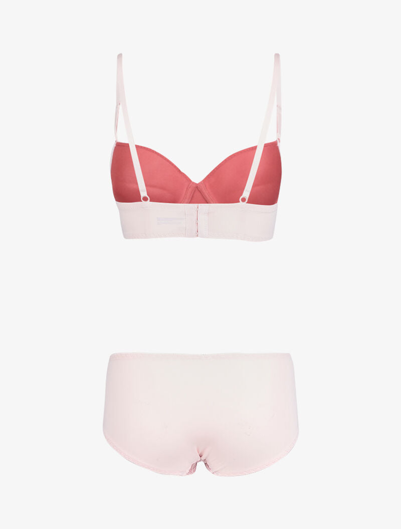 Ensemble bustier en dentelle et résille - Blanc/rouge - 2