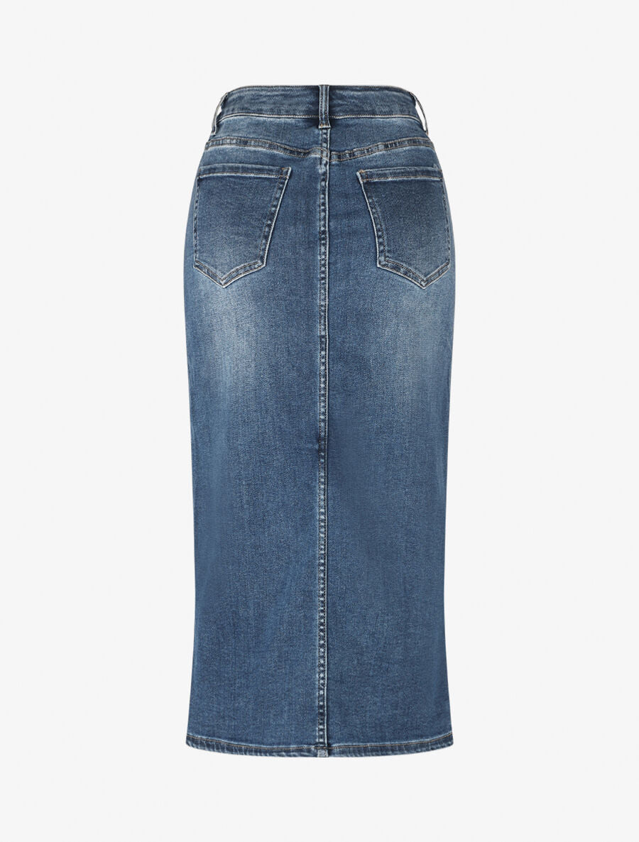 Jupe droite fendue à taille haute - Bleu - 2