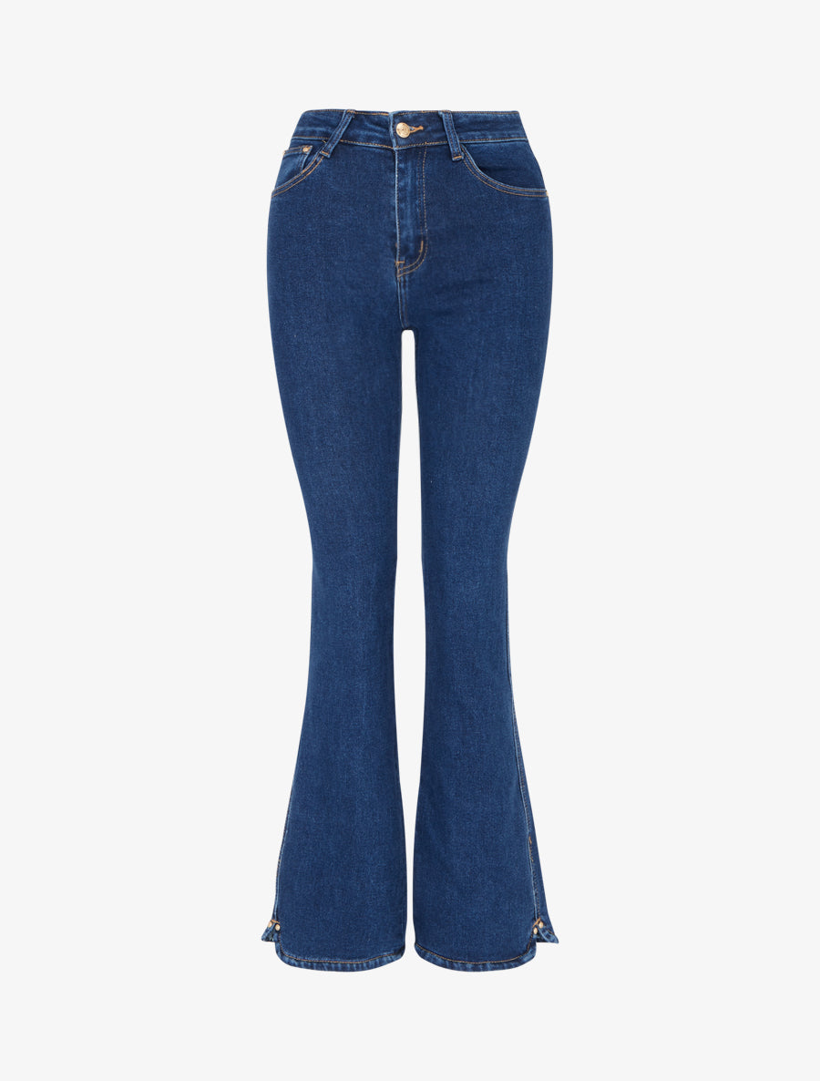 Jean flare à bords fendus - Bleu - 1