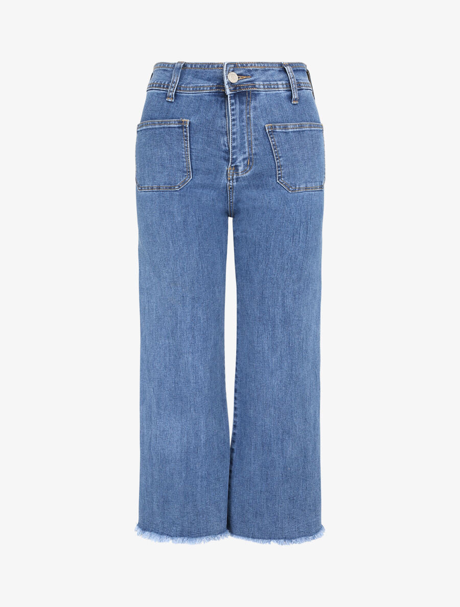 Jean ample à bords effilochés - Bleu denim - 4
