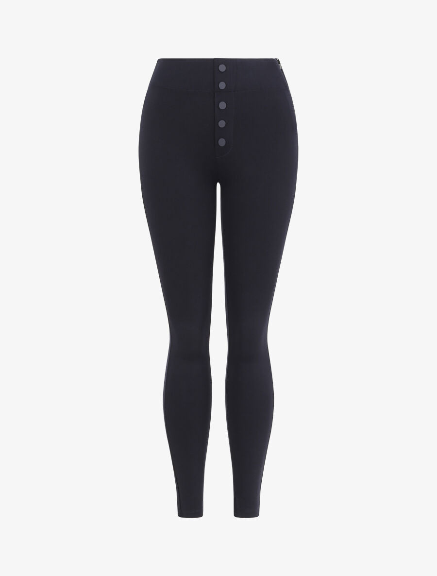 Pantalon stretch skinny à taille haute boutonnée - Marine - 1