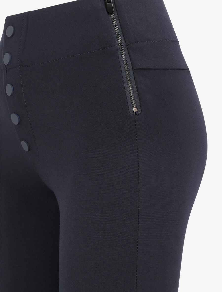 Pantalon stretch skinny à taille haute boutonnée - Marine - 3