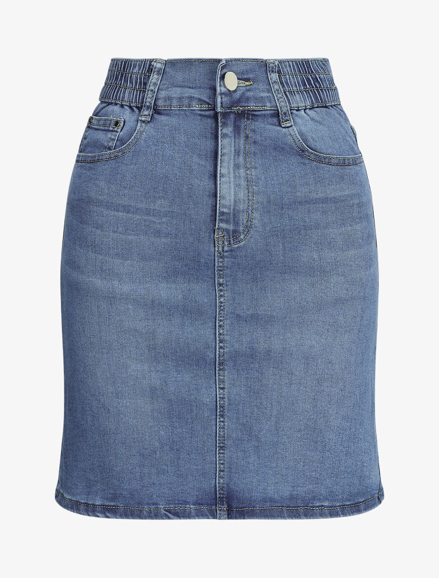 Jupe en jean à taille élastiquée - Bleu denim - 1