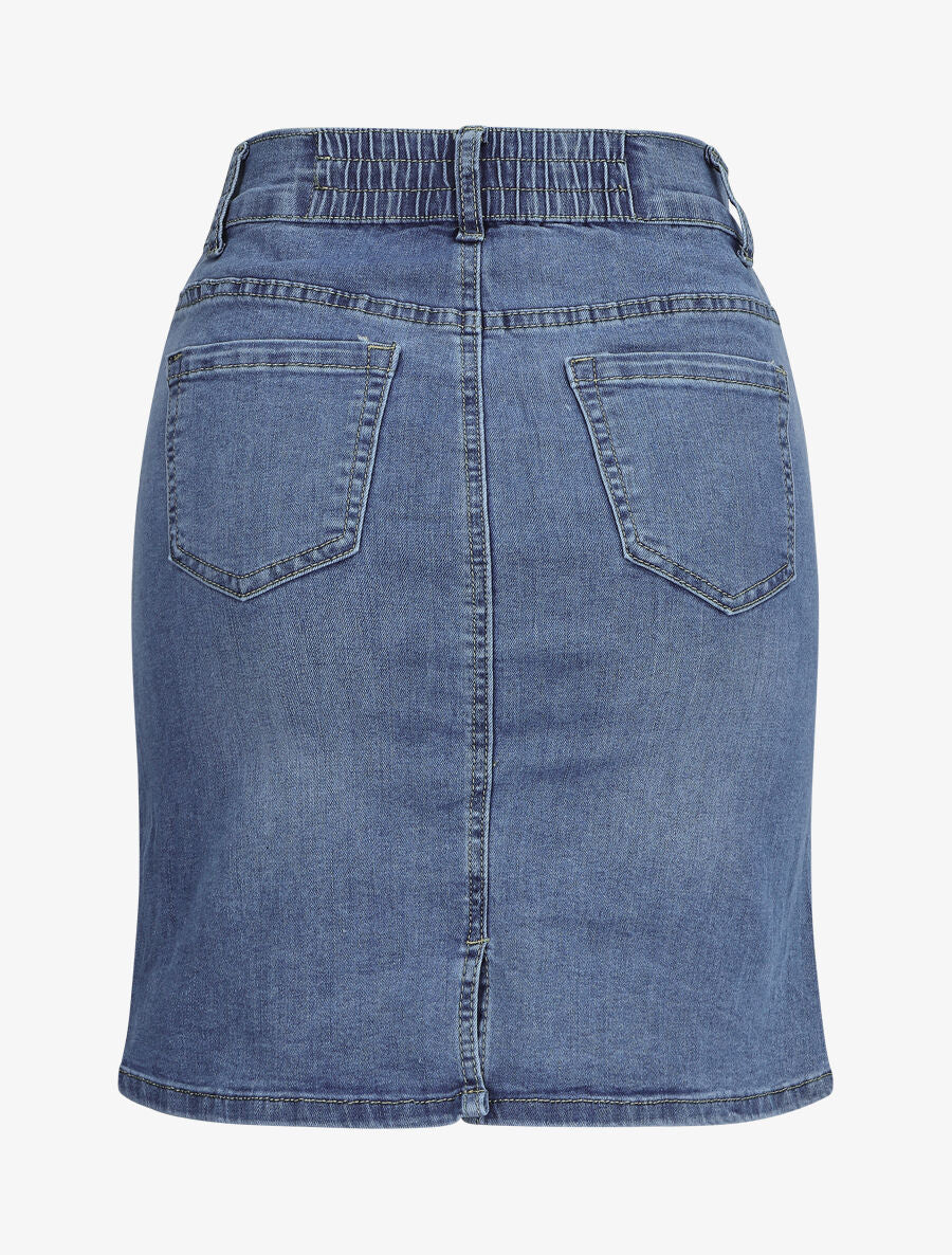 Jupe en jean à taille élastiquée - Bleu denim - 2