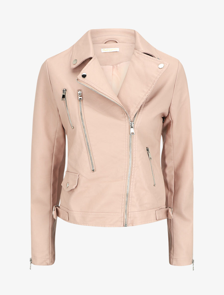 Perfecto en simili à zips décoratifs - Rose - 3