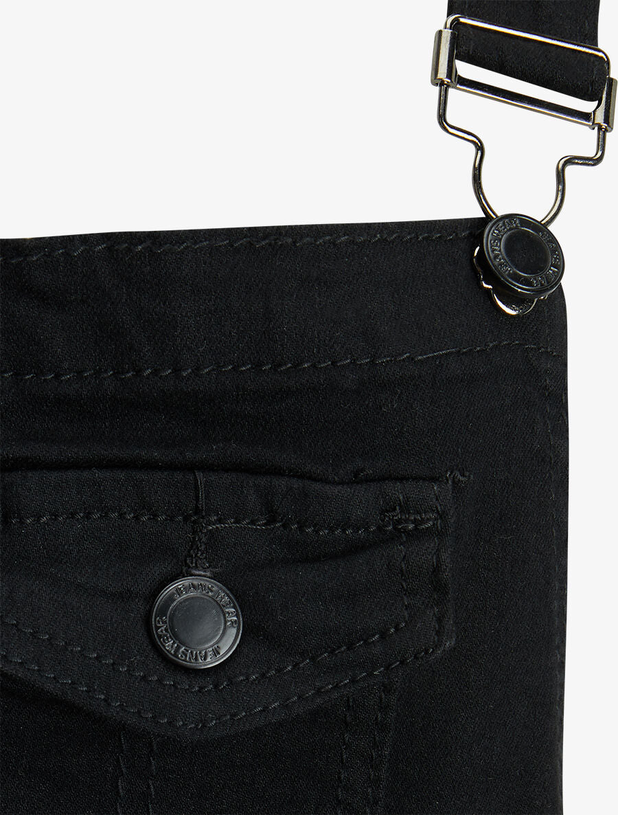 Robe salopette à poche sur la poitrine - Noir - 3