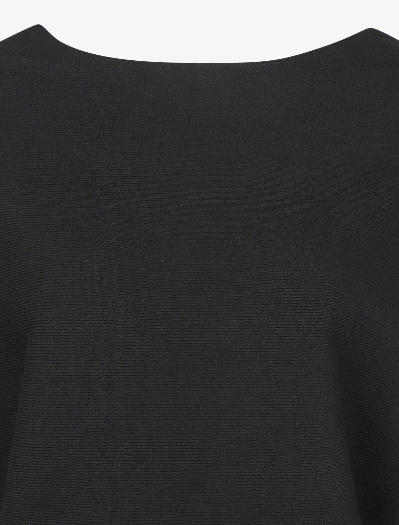 Pull manches dolman à motifs en tulle transparent et bords arrondis - Noir - 3