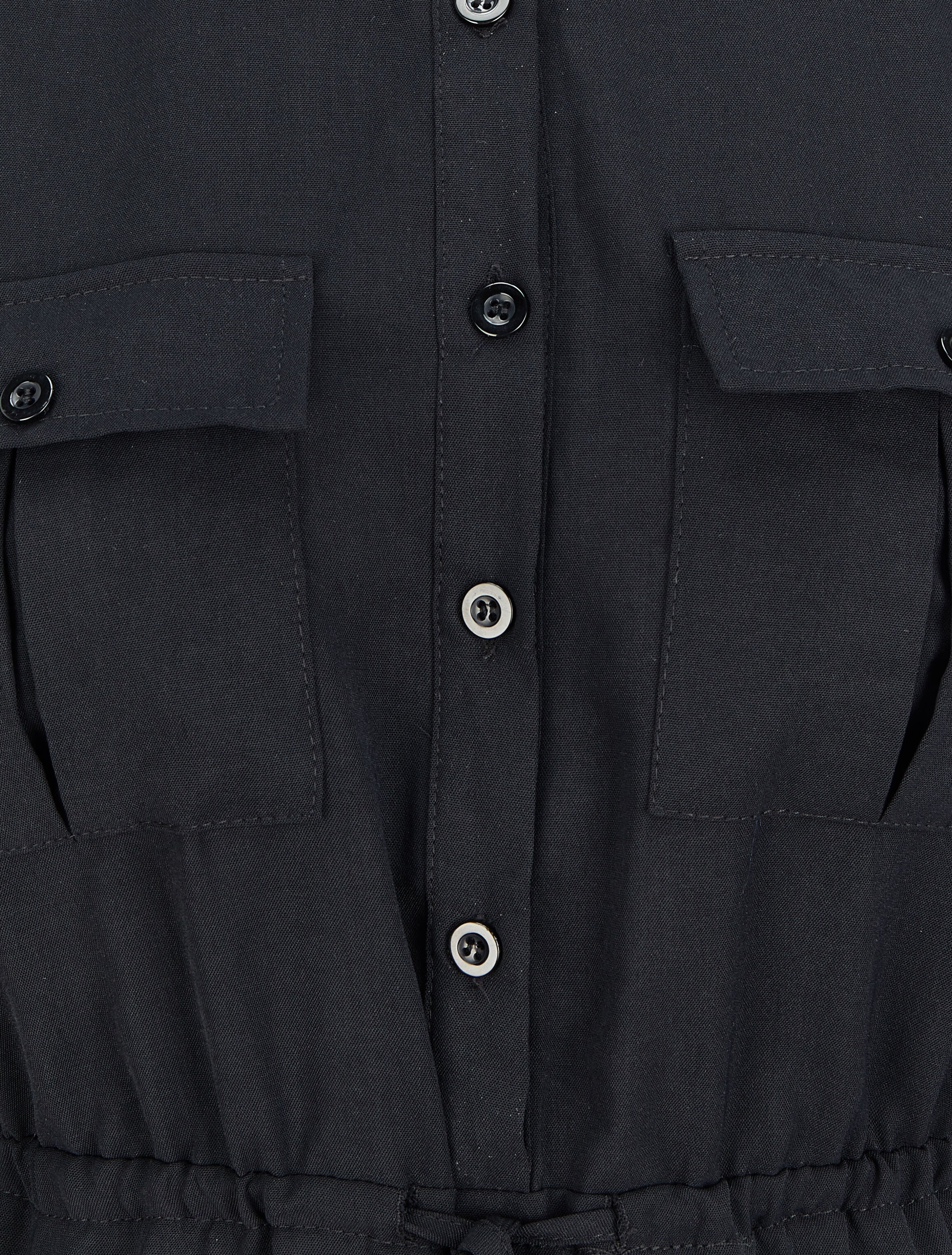 Robe chemise mi-longue à lien à nouer - Noir - 3