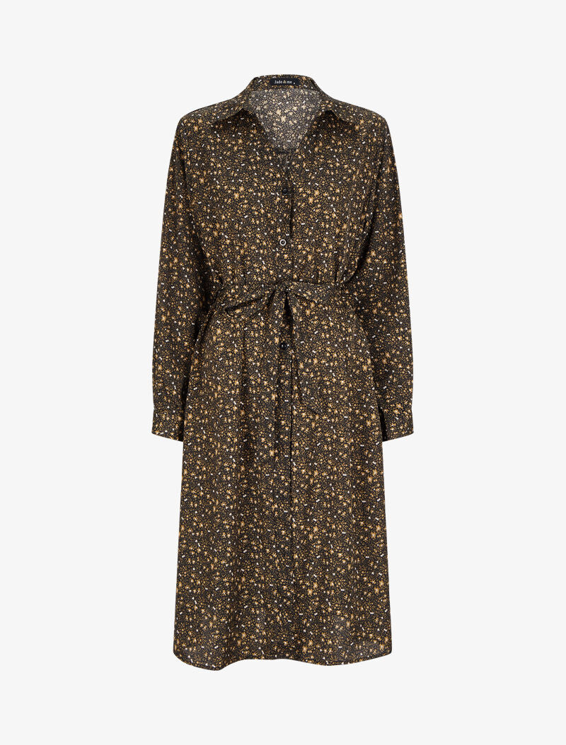 Robe chemise à imprimé petites fleurs sauvages - Noir - 4