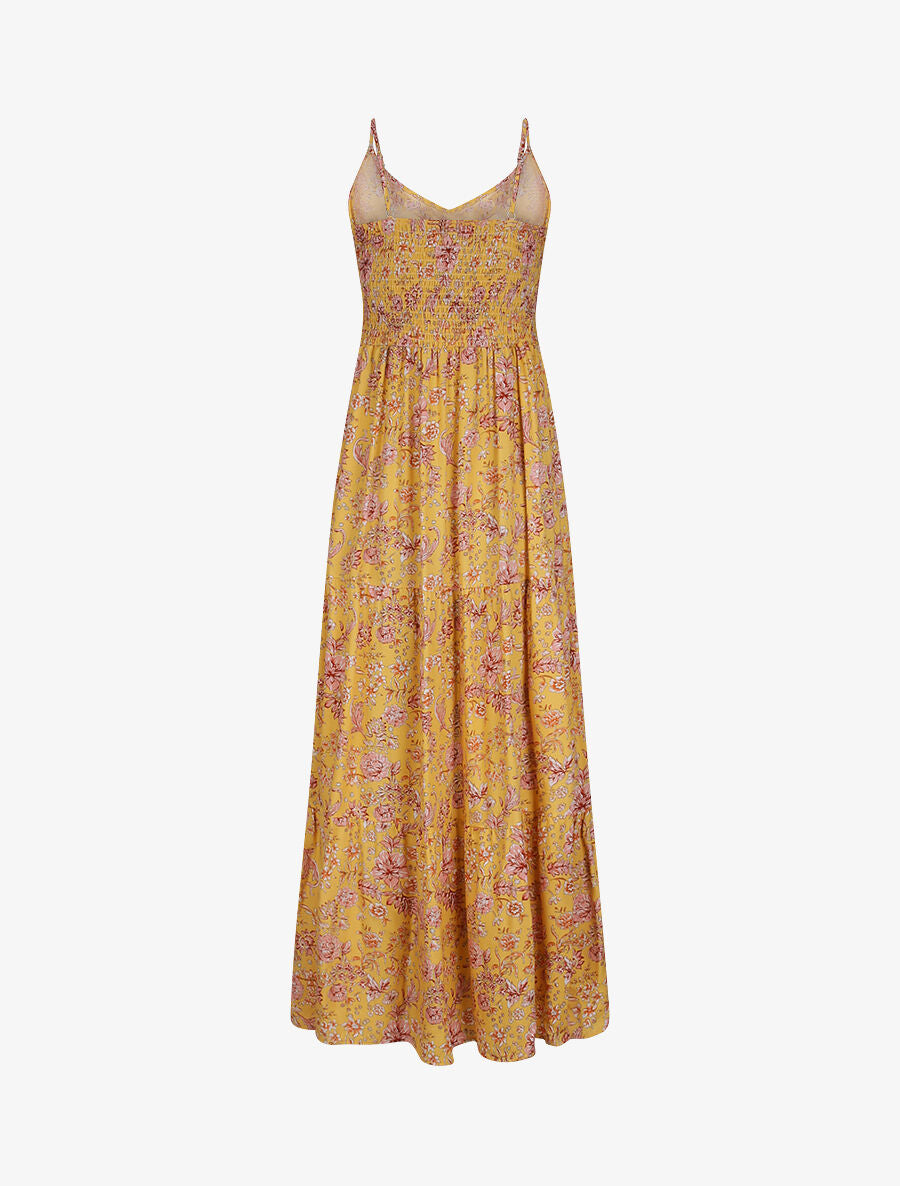 Robe longue à imprimé fleuri - Moutarde - 2